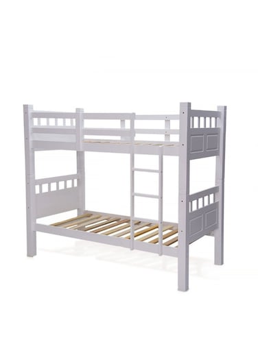 Galaxy Design Heavy Duty Wooden Bunk Bed With Ladder for Bedroom, Guest Room Furniture, Solid Wooden Bed, Full-Length Guardrail Color White