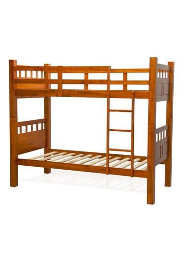 Galaxy Design Heavy Duty Wooden Bunk Bed With Ladder for Bedroom, Guest Room Furniture, Solid Wooden Bed, Full-Length Guardrail Color BROWN
