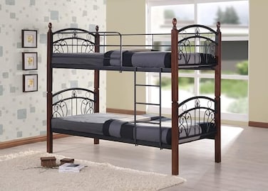 Galaxy Design Double Decker Bunker Bed Made Metal Steel And Solid Wood Heavy Duty Guard Rails Sturdy With Two Medical Mattress  For Home