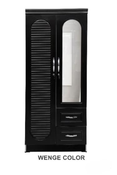 Galaxy Design 2 Door Wooden Wardrobe With Front Mirror 1 Drawers   Two Door Wooden Wardrobe   Stylish and Functional &amp; Hanging Rod GDF-MH8831 L80xW45xH185cm (Wenge)