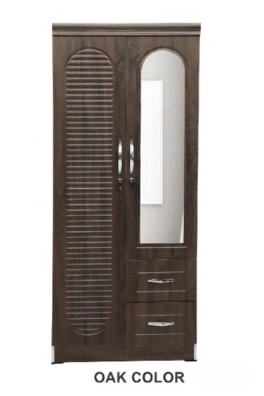 Galaxy Design 2 Door Wooden Wardrobe With Front Mirror 1 Drawers   Two Door Wooden Wardrobe   Stylish and Functional &amp; Hanging Rod GDF-MH8831 L80xW45xH185cm (Oak)