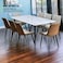 Galaxy Design Modern Marble 1+8 - Brown &amp; White Dinning table with steel legs and Pvc Leather 8 chairs set and 1 table with marble top and leg stainless steel