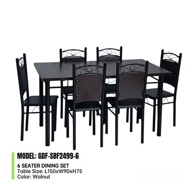 Galaxy Design Wooden Steel Metal Dining Table Chairs Set GDF-22944-6 Modern Dinner Desk 6-Chairs for Dining Room Kitchen Room, Cafeteria Set Chairs Table GDF-22944-6