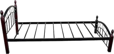 Galaxy Design Metal Frame Bed With Wooden 4-Legs Single Black &amp; Brown Dimension 90x190 Centimetres
