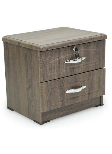 Galaxy Design Modern Wooden Side Table with 2 Wide Drawers (1 Lockable) Sonama Oak GDF-8308