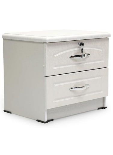 Galaxy Design Modern Wooden Side Table with 2 Wide Drawers (1 Lockable) White GDF-8303