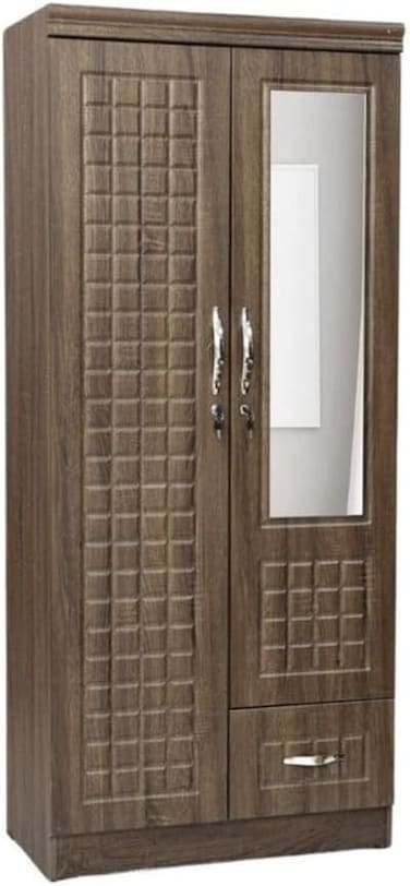 Galaxy Design 2 Door Wooden Wardrobe With Mirror with One Lockable Drawer 40W x 80L x 185H (Sonoma Oak)