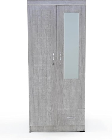 Galaxy Design 2 Door Wooden Wardrobe With Mirror with One Lockable Drawer 40W x 80L x 185H (Maple)