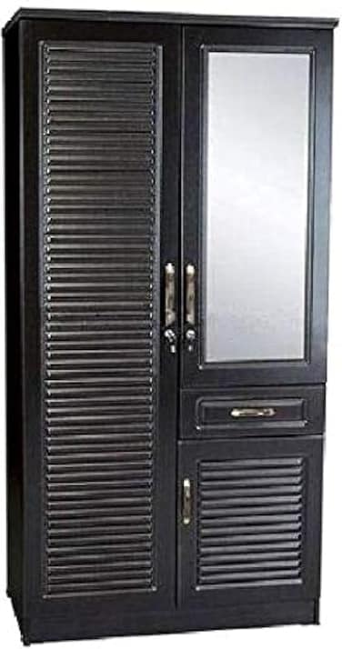 Galaxy Design 2 Door Wooden Cabinet With Lockable Drawers, Stripe , Wenge - 200 X 100 X 55cm GDF-8892