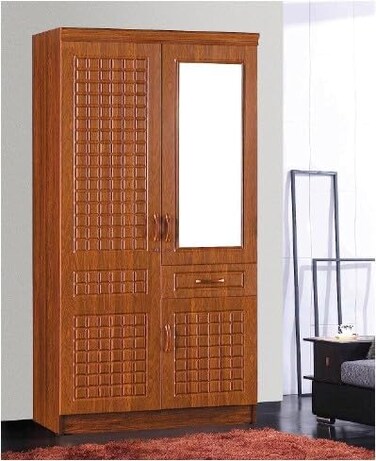 Galaxy Design 2 Door Wooden Cabinet With Lockable Drawers, Stripe, Cherry - 200 X 100 X 55cm GDF-8872