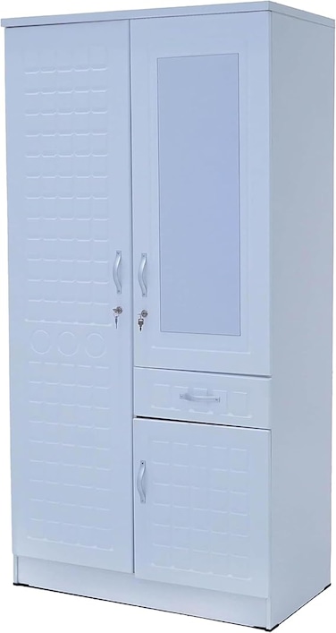 Galaxy Design 2 Door Wooden Cabinet With Lockable Drawers, Stripe, White - 200 X 100 X 55cm GDF-8872