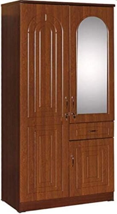 Galaxy Design 2 Door Wooden Cabinet With Lockable Drawers, Stripe, Cherry - 200 X 100 X 55cm GDF-8828