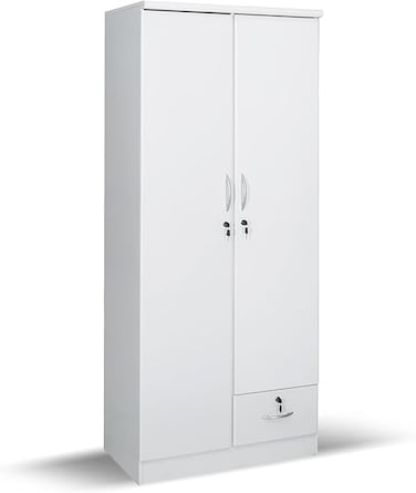 Galaxy Design 2 Door Wooden Wardrobe With 1 Lockable Drawer White Color - Size ( 80L x 45D x 185H ) Cm Model GDF-621W