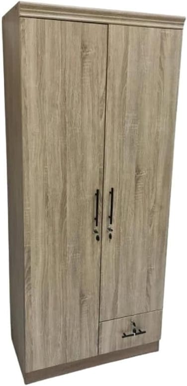 Galaxy Design Two Door Wooden Wardrobe, 2 Door Cabinet Cupboard Engineered Wood Perfect Modern Stylish Heavy Duty, GDF-621 (White Oak)