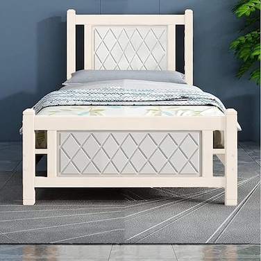 Galaxy Design Comfortable Wooden Bed Strong And Sturdy Modern Design Bed Frame (Single 90x190cm,White)
