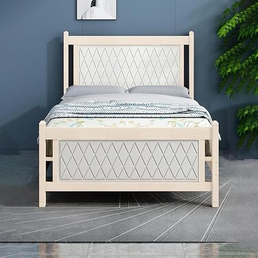 Galaxy Design Comfortable Wooden Bed Strong And Sturdy Modern Design Bed Frame (Twin 120x190cm,White)
