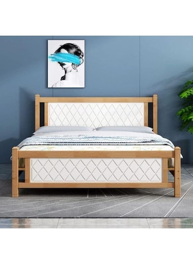 Galaxy Design Comfortable Wooden Bed Strong And Sturdy Modern Design Bed Frame (King 180x200cm, White-Oak)