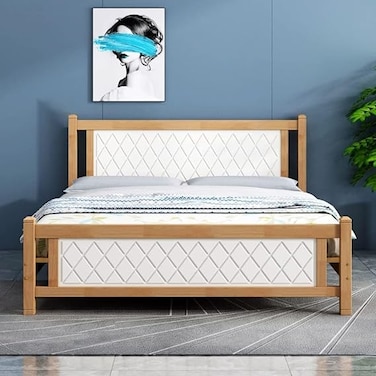 Galaxy Design Comfortable Wooden Bed Strong And Sturdy Modern Design Bed Frame (Queen 150x190cm, Oak-White)