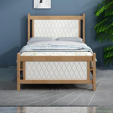 Galaxy Design Comfortable Wooden Bed Strong And Sturdy Modern Design Bed Frame (Twin 120x190cm, Oak-White)