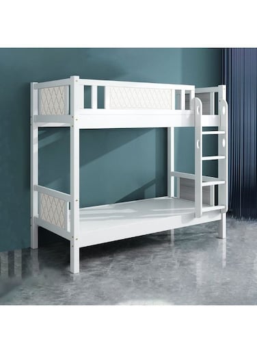 Galaxy Design Heavy Duty Wooden Bunk Bed With Solid Wooden Bedframe With Two Medical Mattress, Full-Length Guardrail Color (WHITE)