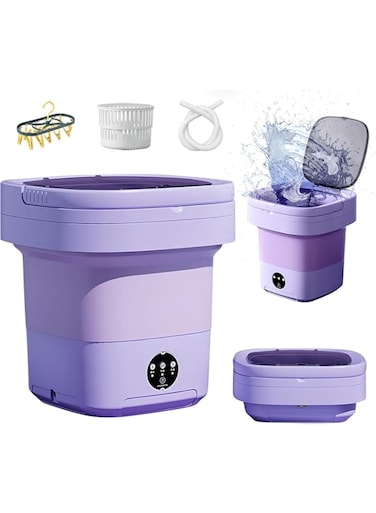EETU Portable Washing Machine, 11L Mini Foldable Washer and Spin Dryer Small Foldable Bucket Washer for Apartment Camping, RV, Travel, Underwear, Socks, Baby clothes, Personal (Purple)
