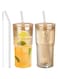 JunVpic Glass Cups with Lids and Straws, Amber 20 OZ Iced Water Glasses Tumblers for Ice Juice, Tea, Milk, Smoothie and Cold or Hot Drinks, Set of 2