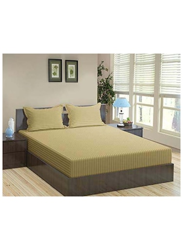 COLLECTION Stripe brown Super King Fitted Sheet 200x200 cm with 2 Pillow Cases