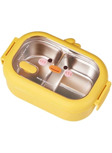 Tycom Stainless Steel Lunch Box for Kid School, Insulated Bento Lunch Box, 2 Compartment Divided Lunch Containers with Lids, Leakproof   BFA Free   Dishwasher Safe (Duck)