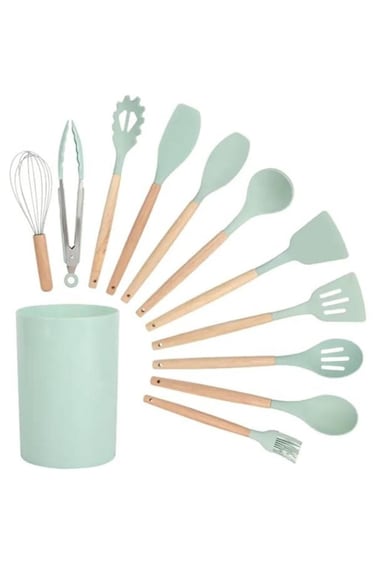 12-piece BPA-free silicone utensil set with stainless handles&mdash;non-stick, heat-resistant &amp; safe.