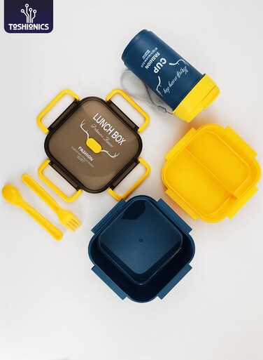 Lunch Box Set 1.2L with 500ml Tumbler &acirc;&euro;&ldquo; Bento Meal Box with 2 Stackable Layers, 3 Compartments, Spoon and Fork&acirc;&euro;&ldquo; Freezer and Dishwasher Safe, Leakproof and Airtight with Triple Compartment, BPA-Free, Lightweight, Durable and Recyclable Food Container for Adults and Kids &acirc;&euro;&ldquo; Home, Office, School, Daycare, Travel &acirc;&euro;&ldquo; Back to School Lunchbox, 14x14x6 cm