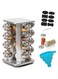 Multifunctional Stainless Steel Rotating Spice Rack Set - 16-Jar Spice Bottle Organizer with sticker Labels, Silicone Folding Funnel, and Pen - Durable Kitchen Storage Solution for Seasonings