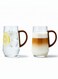 Set of 2- 400ML Borosilicate Crystal Glass Mugs with Walnut Handle, Elegant &amp; Durable Glassware for Home &amp; Kitchen