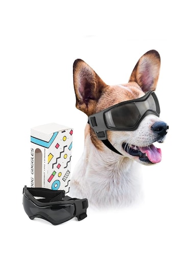 Dog Goggles Small Breed, UV Protection Dog Sunglasses for Medium Dog Outdoor Riding Driving (Black, Medium)