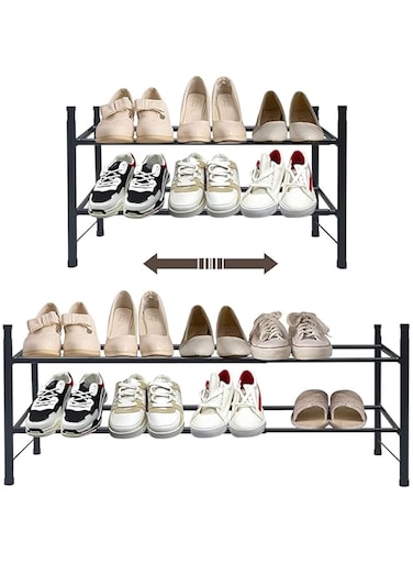 Forthcan Shoe Rack Stackable Shoe Shelf Metal Iron of Expandable and Adjustable Shoes Organizer Shoes Organizer for Bedroom, Living Room, Closet, Drom Room, Entryway Doorway (2-Tier, Black)