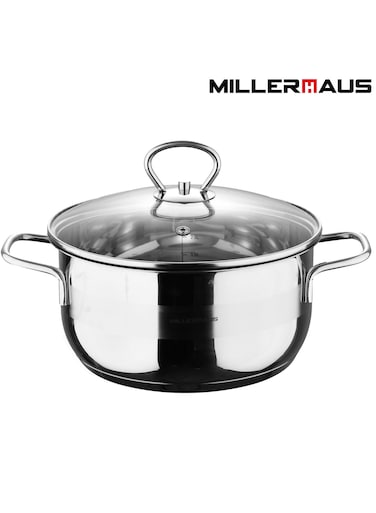 Casserole &Atilde;&tilde;24X12Cm S/S Induction With Lid, Casserole With Lid - Stainless Steel - &Atilde;&tilde;24X12Cm - Induction - Shiny And Matt - Straight Shape - Measuring Scale - Welded Wire Handle And Knob , Exceptional Durability and Strength Stainless steel body with Glass Lid