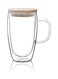 450ML Borosilicate Glass Tea Coffee Mug With Handle and Bamboo Lid Clear 450ml
