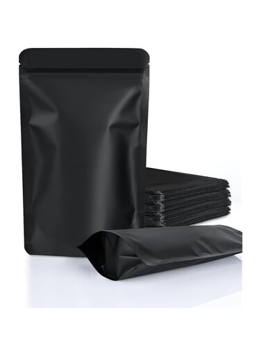 100 Pack Resealable Stand Up Bags,Smell Proof Pouch Sealable Foil Pouch Bags for Packaging (Black, 4" x 6")