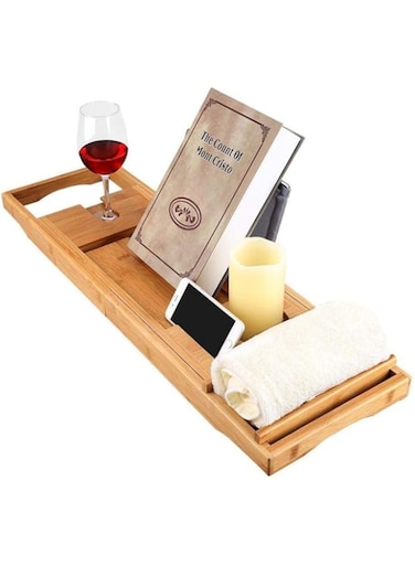eWINNER Other Bath Tray Bamboo Bathtub Caddy With Extending Sides, Mug Wineglass Smartphone Holder, Metal Frame Book Pad Tablet Holder, Detachable Sliding Tray, Non-Slip, 2724655674222, Brown