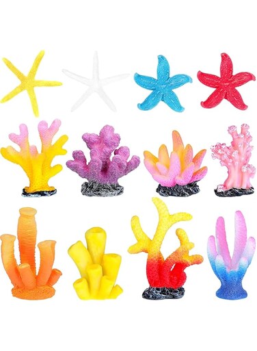SYOSI 12 Pieces Artificial Coral Plant Aquarium Decorations Fish Tank Ornament Decor Polyresin Fake Colorful Coral Reef Decoration Accessories for Betta Fish Tank Aquarium Landscape