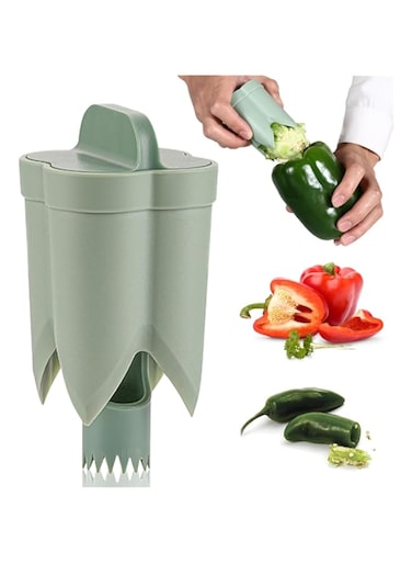 Pepper Seed Corer Remover, New 2 in 1 Bell Pepper Cutter Pepper Porer Seed Remover Tool, Quickly Cutting and Deseeding Bell Pepper Corer Tool for Vegetables Kitchen Gadget