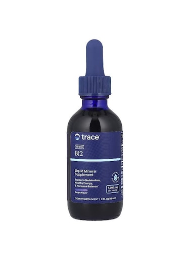 Trace Minerals Liquid Ionic Vitamin B12 1000mcg, 2 fl oz (59ml)   Methylcobalamin   Supports Nerve, Brain &amp; Blood Health   Energy &amp; Metabolism   Hair, Skin &amp; Nail   Natural Grape Flavor