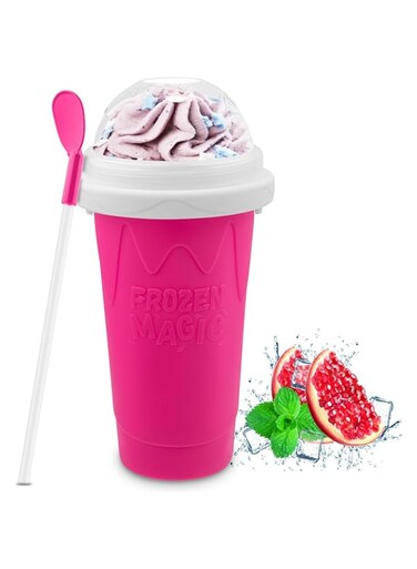 AWH Slushie Maker Cup - DIY Magic Slushy Maker Squeeze Cup for Homemade Milk Shake Ice Cream Maker, Portable Smoothie Squeeze Cup for Juices and Milk, Birthday Gifts for Friends&amp;Family(Pink)