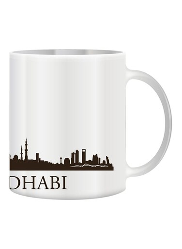 Tall Building Sketch With ABU DHABI City View Mug White/Brown