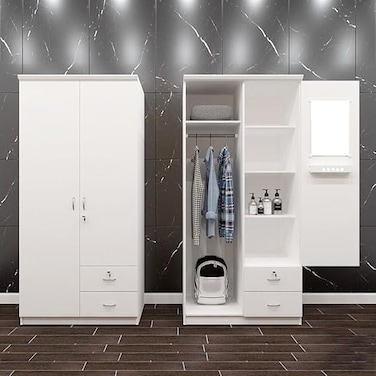 Galaxy Design 2 Door Wooden Wardrobe Cabinet  With Lockable Drawers Perfect Modern Stylish Heavy Duty GDF-622(White)