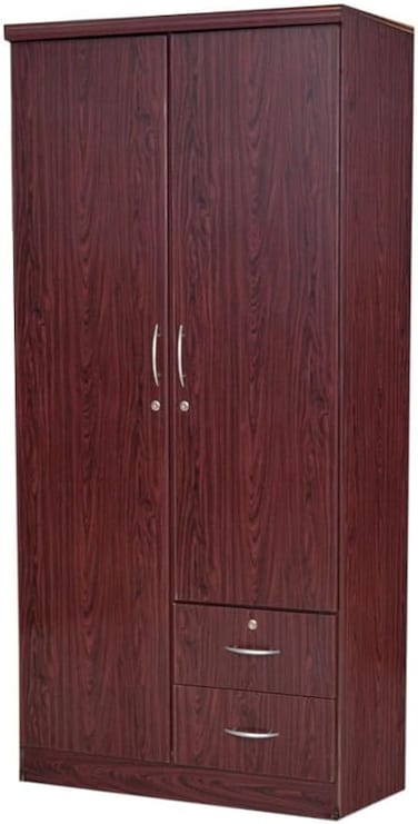 Galaxy Design 2 Door Wooden Wardrobe Cabinet Cupboard Engineered Wood With Lockable Drawers Perfect Modern Stylish Heavy Duty GDF-622 (Mahogany)