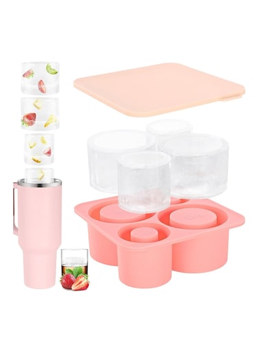 Cube Tray for Stanley Cup, Silicone Ice Cube Molds for Stanley 20oz 30oz 40oz Tumbler Cup, Ice Cube Trays with Lids for Chilling Drinks, Coffee, Pink