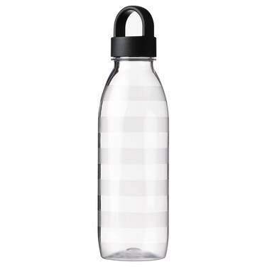 Water Bottle, Plastic with Strap-Style Lid, Striped/Dark Grey, 0.7 L