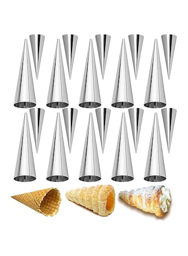 Azonee Conical Cream Horn Molds, 20pcs Non-Stick Cream Horn Cones Tubes, 2 Sizes Stainless Steel Cannoli Tubes Kit Pack of Baking Cones Pastry Roll Horn Croissant Mold for Danish Pastry
