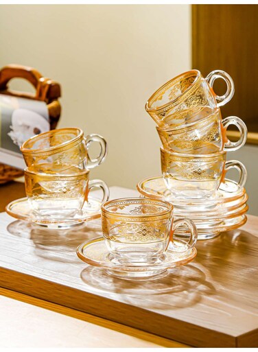 luxury coffee cup and saucer set, concentrated thickened European style simple heat-resistant glass mug, tea cup, coffee cup