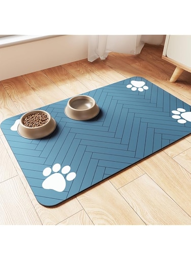 DK177 Pet Feeding Mat-Absorbent Pet Placemat for Food and Water Bowl, with Waterproof Rubber Backing, Quick Dry Water Dispenser Mat for Dog and Cat (12"x20", Blue)